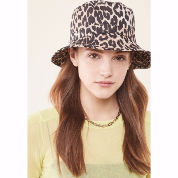 NEW Ganni Recycled Tech Bucket Hat Leopard XS/S - Picture 2 of 16